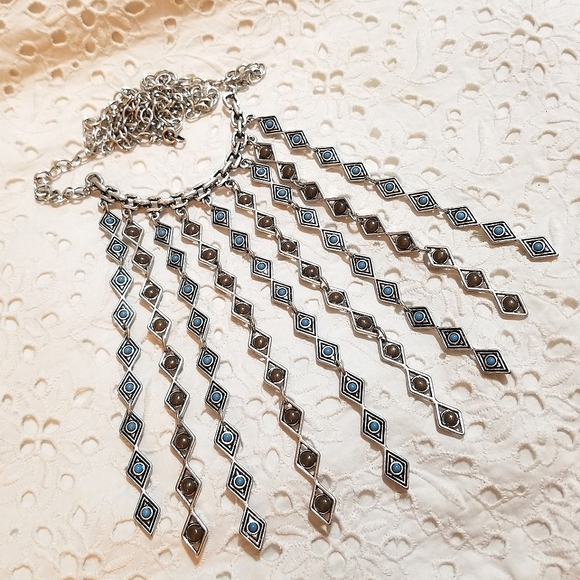 NEW Premier Designs Bohemian Reversible Turquoise Silver Necklace - Picture 2 of 9